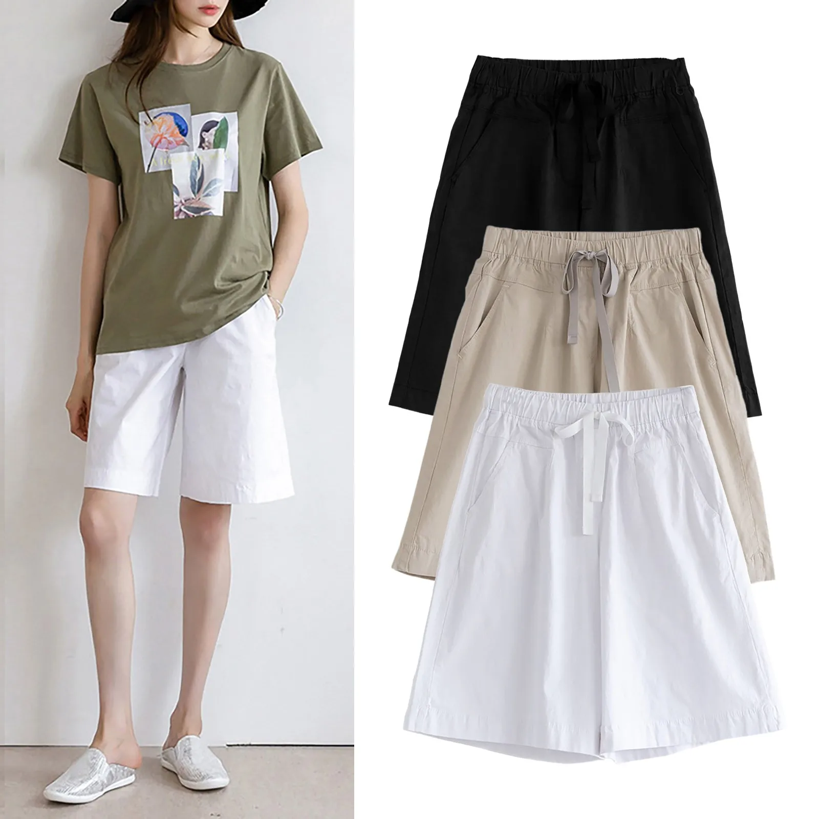 

Woman Comfy Sweats Women's Summer Thin High Waist Cropped Loose Shorts Linen Pants for Women Casual Summer