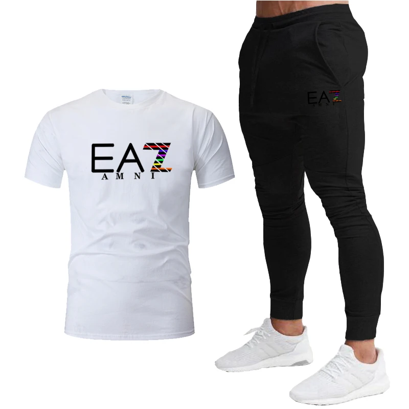 

Summer Men Brand Tracksuit Suit Short-sleeve T-shirt+Trousers 2-piece Set Casual Fitness Jogging Sportswear Suit Men's Clothing