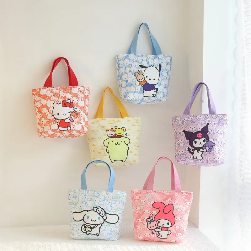 

Sanrio, Hello Kitty Kuromi Kawaii Bento Студенческая Холщовая Сумка, симпатичная мультяшная рабочая сумка, уличная спортивная Портативная Сумка-тоут