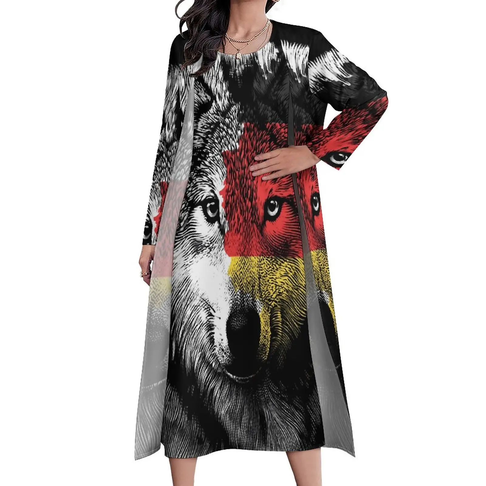 

Немецкое платье с волком из двух частей, забавные уличные модные богемные длинные платья с животными, женское винтажное платье макси, идея для подарка