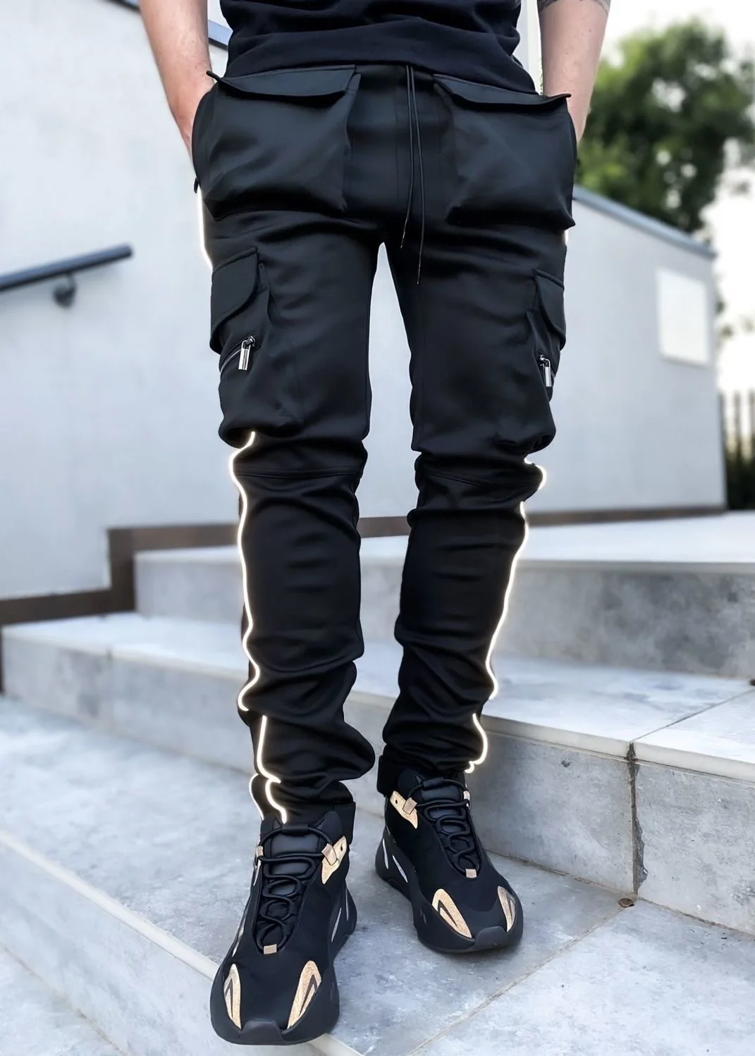 

Hip Hop Men's Casual Pants European Popular Large Straight Reflective Multi-pocket Cargo Pants Men's Sports Pants