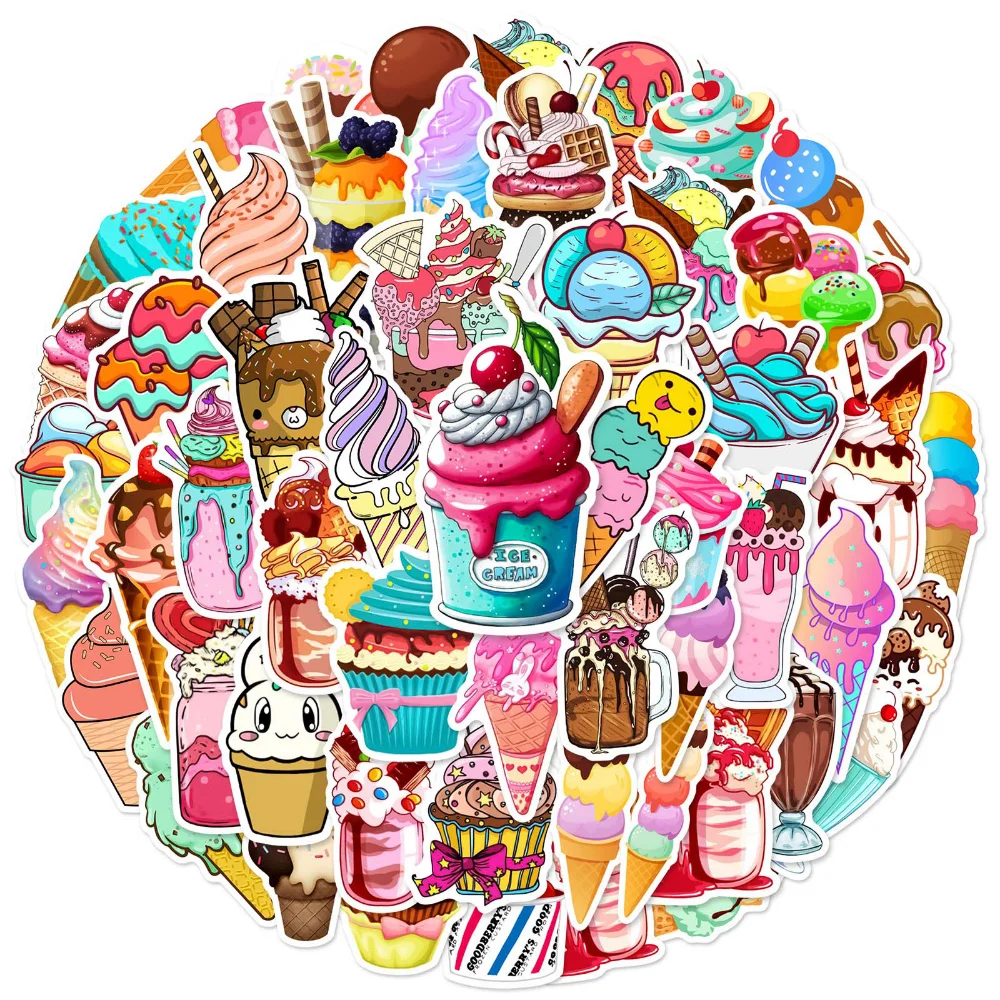 

10/50PCS Ins Ice Cream Stickers Girl Drink Bottle Stick Suitable for Photo Luggage Laptop Car Trendy Decals Graffiti Sticker
