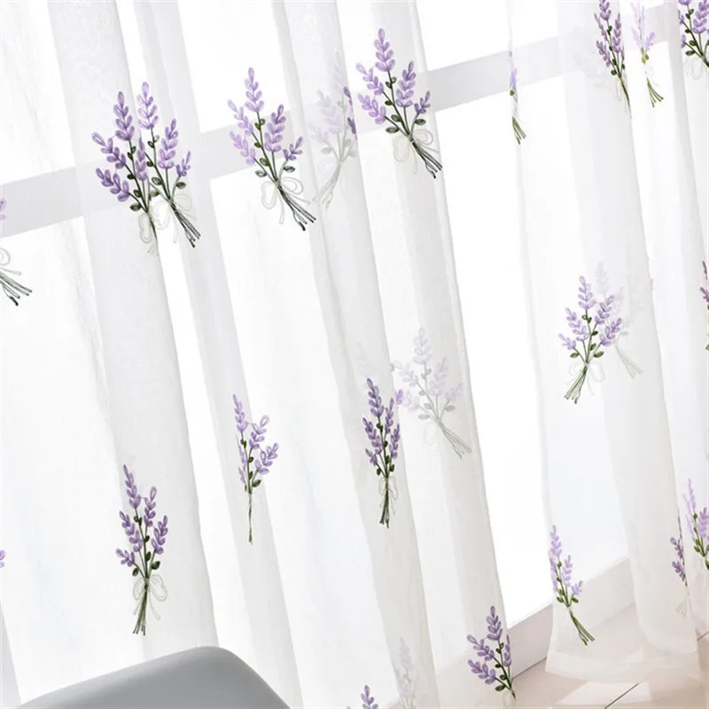 

BILEEHOME Lavender Tulle Curtains for Living Room Bedroom Window White Embroidered Sheer Curtain Drape Ready Made