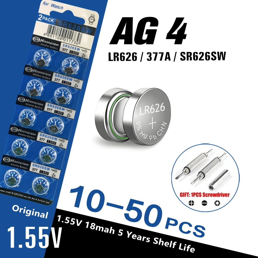 Фото 2 шт.-10 шт. 1,55 В AG4 кнопочные батарейки 377 SR626 SR626SW щелочная батарея для монет 177 376 626A LR66 LR626 для часов, игрушек, часов №1
