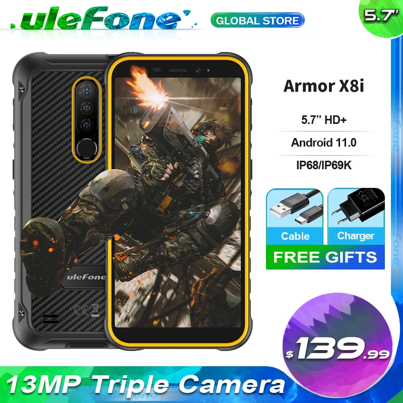 Смартфон Ulefone Armor X8i защищенный Android 11 5 7 дюйма 3 + 32 ГБ IP68 NFC 4G LTE |