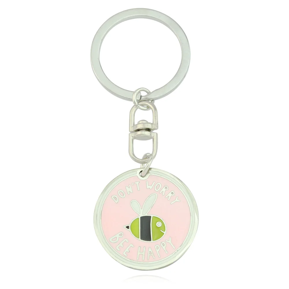 

Lovely bee Yellow bee happy keychain Bag Car key chain Ring Holder silver color keychains for Man Women Gifts
