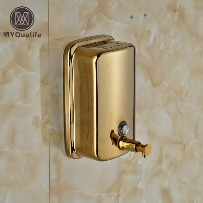 

Stainless Steel Golden Bathroom Kitchen Soap Dispenser Wall Mounted 800ml Liquid Shampoo Bottle Soap Box
