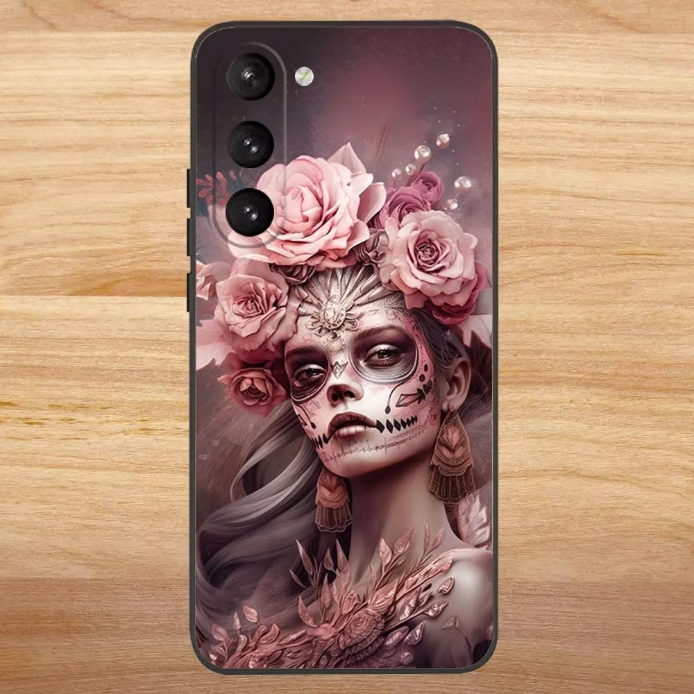 Чехол для телефона Mexican Catrina Skull Girl SamsungS24 S23 S22 S21 S20 Ultra Pro S10 S30Plus 20 Black Cover