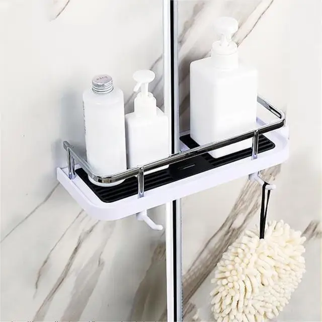 Shower Storage Holder Bathroom Shelf Pole Shelves Shampoo Tray Stand Lifting No Drilling Bathroom Shower Storage Rack Organizer