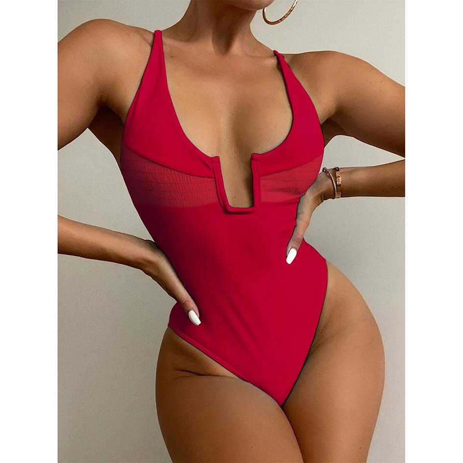 

Sexy Deep V One Piece Swimsuit Woman Swimwear 2022 Bikini Bathing Suits Female Bodysuit Swimming for Women Beach Wear Monokini