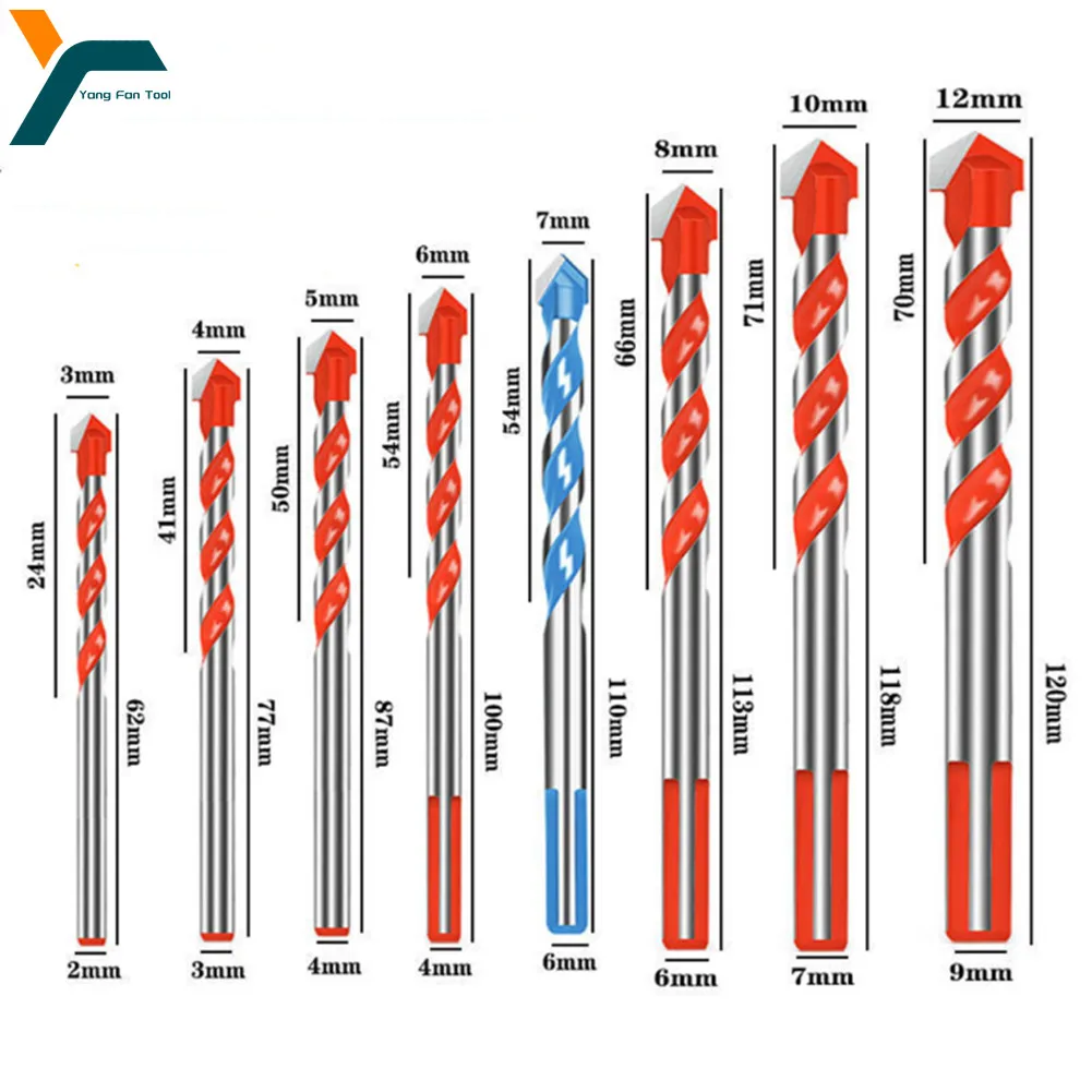 

3/4/5/6/8/10/12mm Drill Bit Triangle Overlord Drill Glass Porcelain Tile Marble Granite Concrete Brick Wood Punching Hole Set