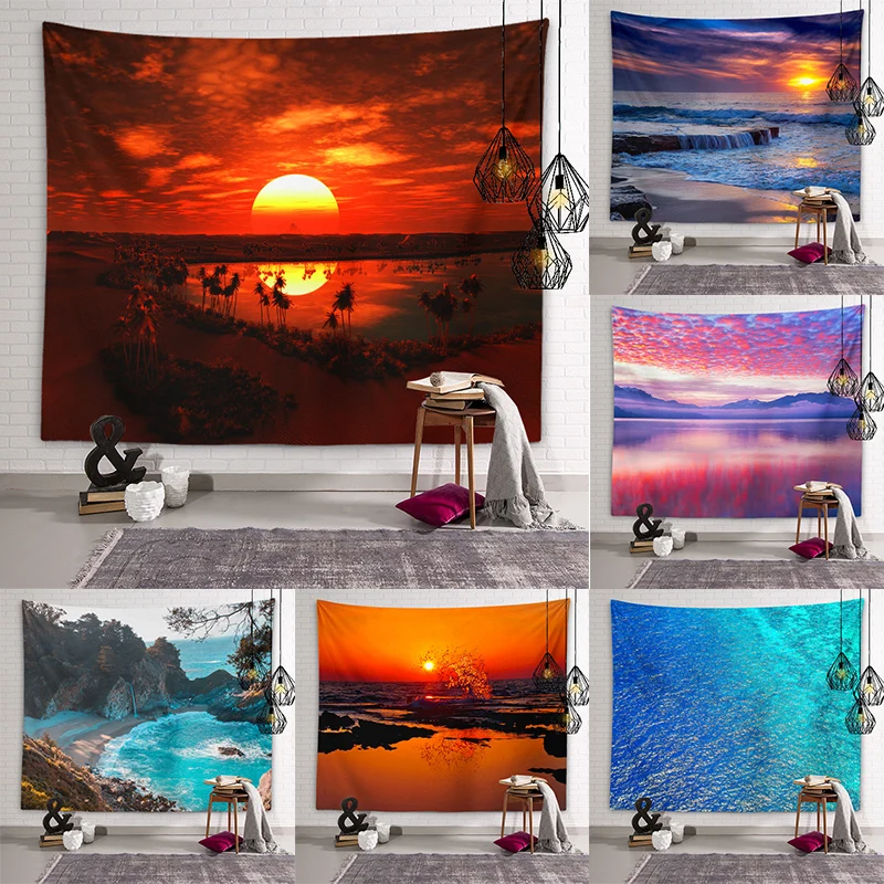 

Sunset Sunset Beach View Tapestry Background Wall Art Decoration Dormitory Room Aesthetics Living Room Bedroom Home Decoration