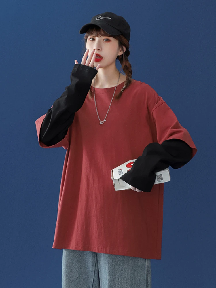 

T-shirts for Women Fashion Spring Autumn Long Sleeves Solid Color Loose Basic Korean Style Harajuku Oversized Women T Shirt