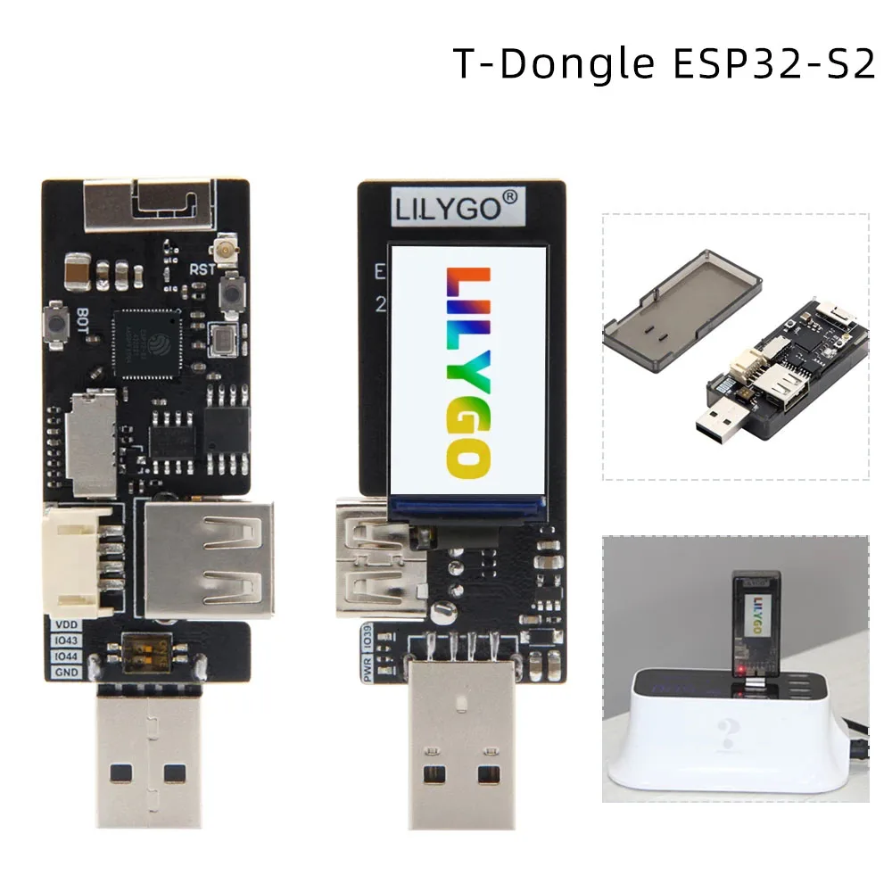 

LILYGO®Беспроводная плата разработки T-Dongle, Wi-Fi модуль OTG, мужской и женский интерфейс, ЖК-дисплей 1,14 дюйма, поддержка TF-карты