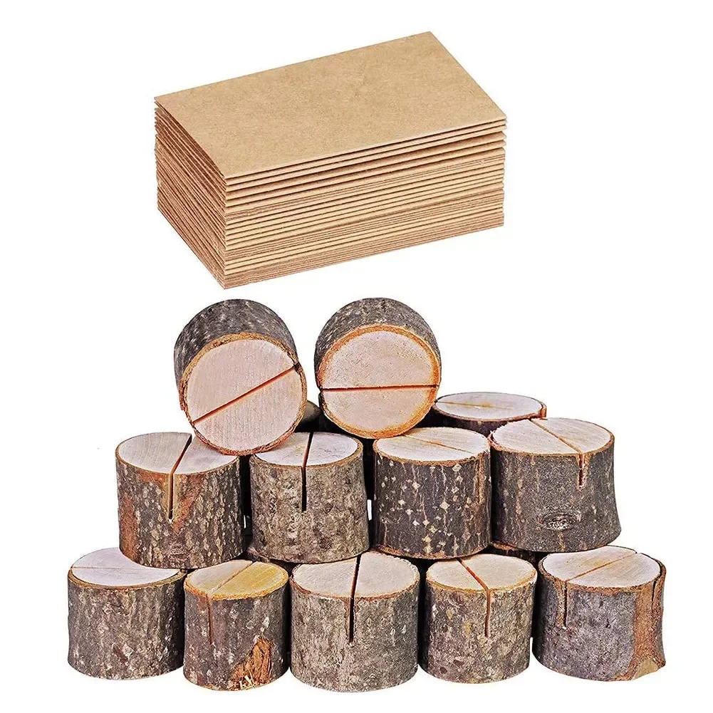 

40pcs/set Wood Cylindrical Stakes Notes Folder Veneer Stump Clip Crafts Home Wedding Decoration Party Table Cards Number Plate