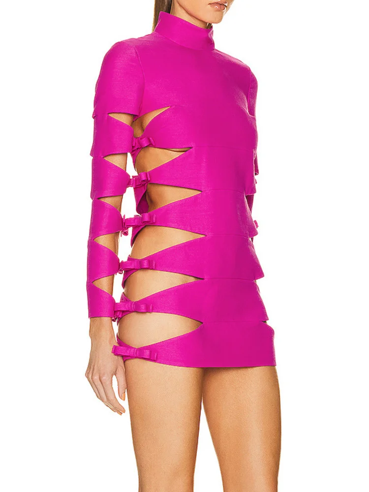 

Модное женское платье с О-образным вырезом, облегающие асимметричные платья с длинным рукавом и бантом на резинке, розовые летние платья, новинка 2023, M785