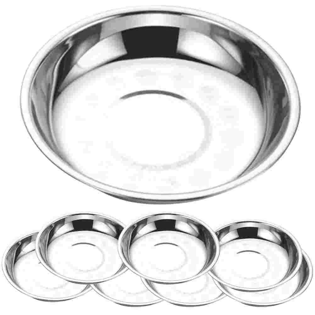 

8 Pcs Stainless Steel Dinner Plates Disc Grill Meat Containers Multi-functional Food Serving Storage Trays Round Dishes