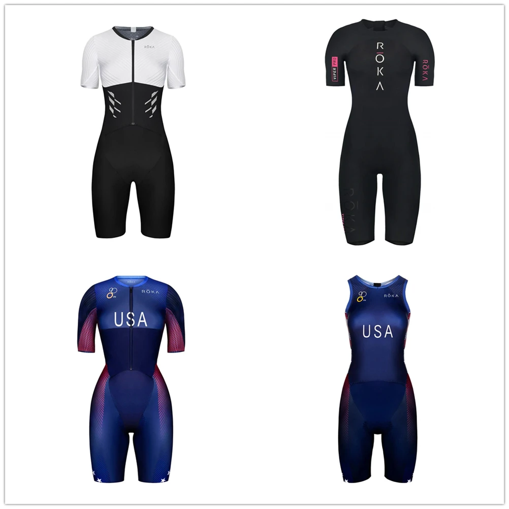 

ROKA Skinsuits Trisuit Triathlon Women High Quality Triathlon Clothes Short Sleeve Cycling Skinsuits Sets Jumpsuit Kits summer