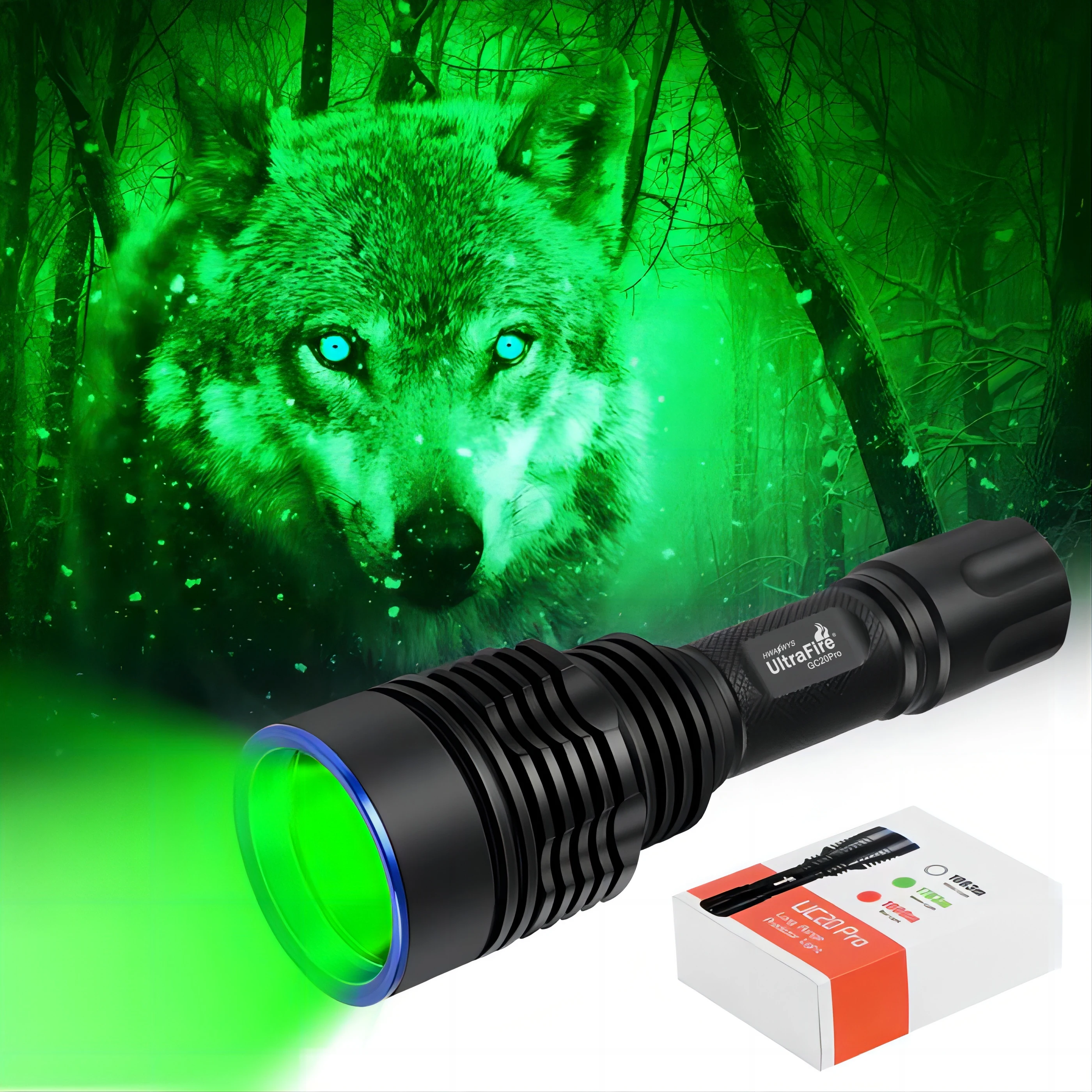Супер яркий зеленый охотничий светильник рь UltraFire GC20-Pro 20 Вт 1500 ярдов нм-нм - купить