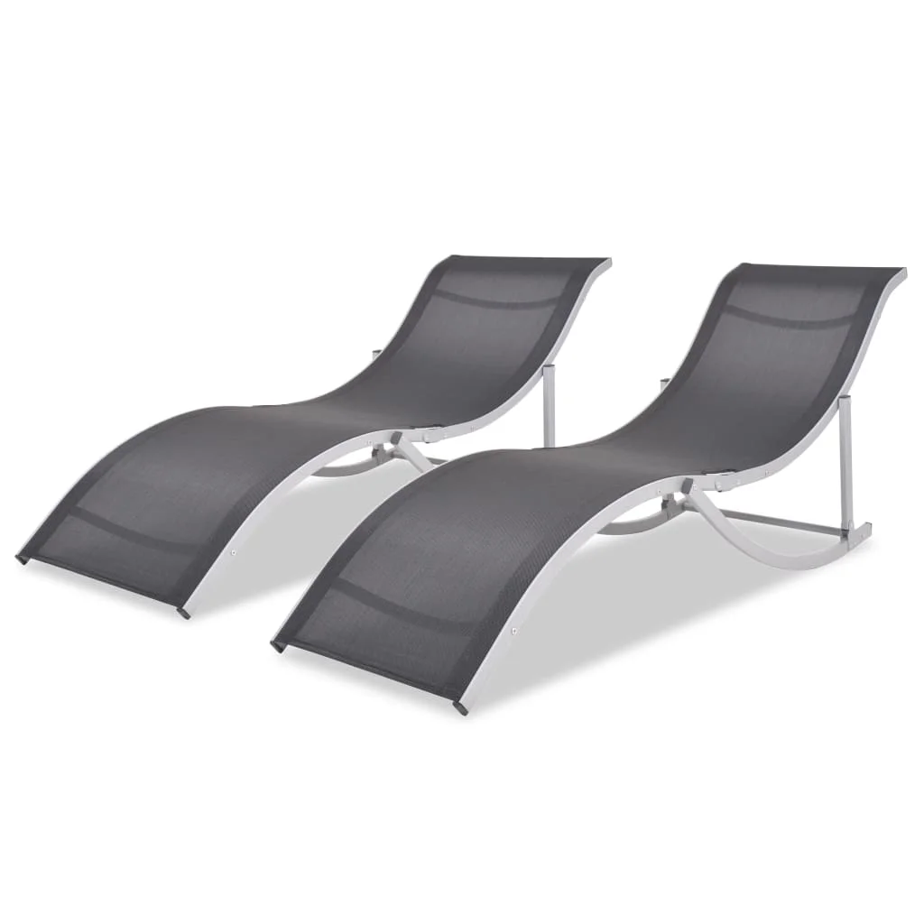 

Folding Sun Lounger of 2, Aluminium and Textilene Garden Recliner Chair, Patio Furniture 60 x 159 x 62 cm