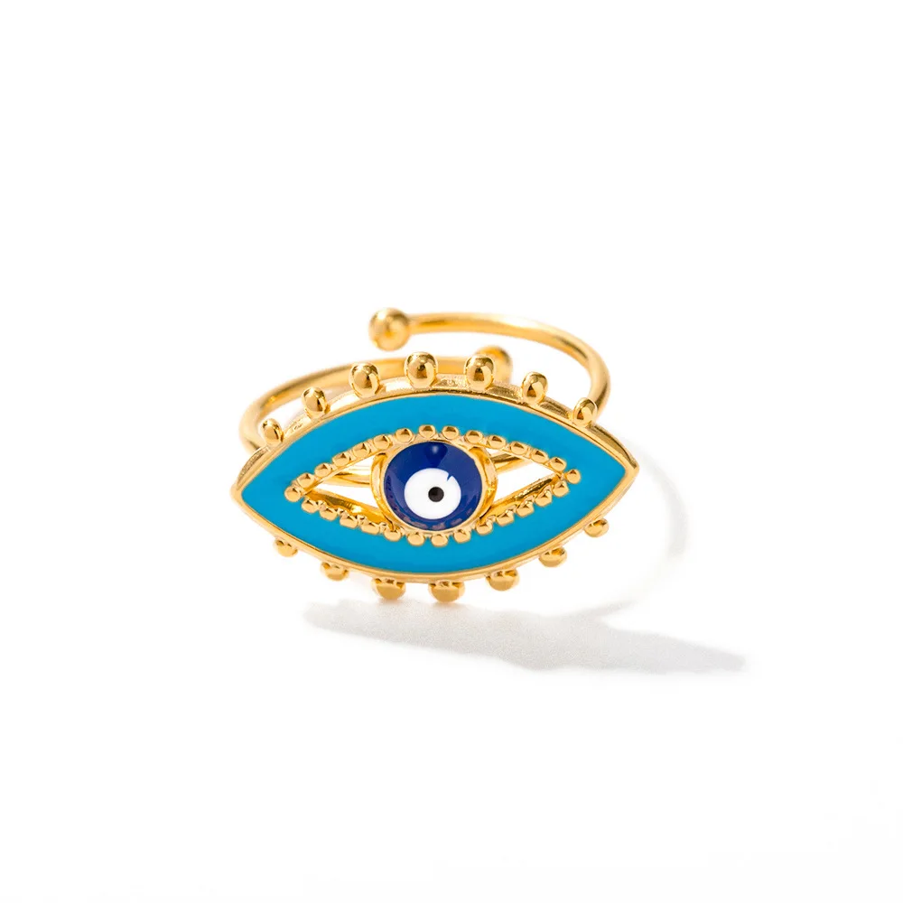 

Stainless Steel PVD 18K Gold Plated Tarnish Waterproof Blue Eye Rings For Woman Jewelry Wholesale Trendy