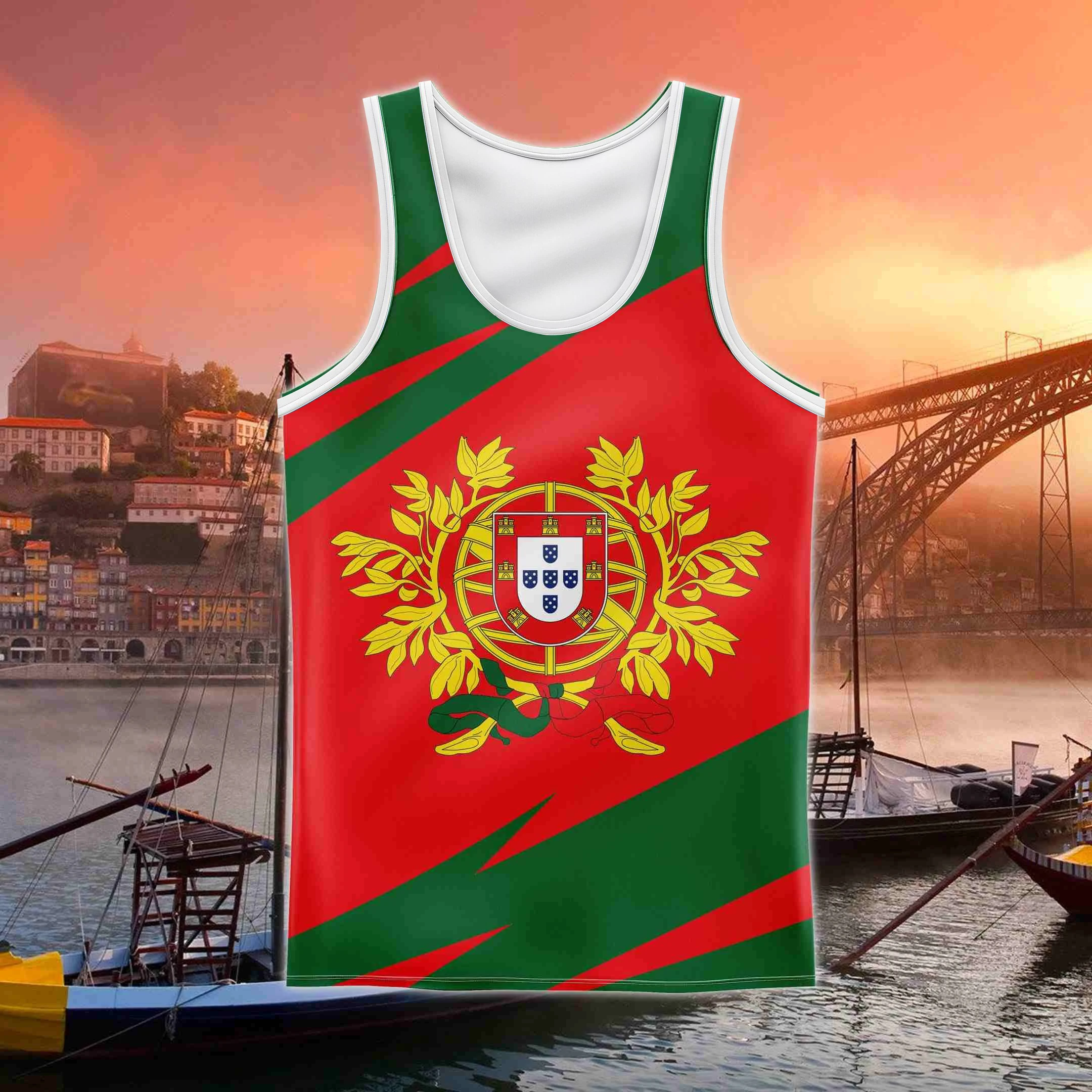 

Summer Sports Portugal Flag & Coat of Arms Singlets for Men Loose Sleeveless Gym Tank Tops Boy Fashion Basketball Clothes