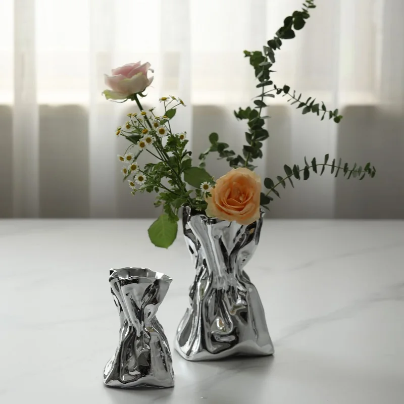 

Nordic Pleated Ceramic Vase Home Decor Luxury Living Room Decoration Flower Pots Cachepot for Flowers Modern Decorative Vases