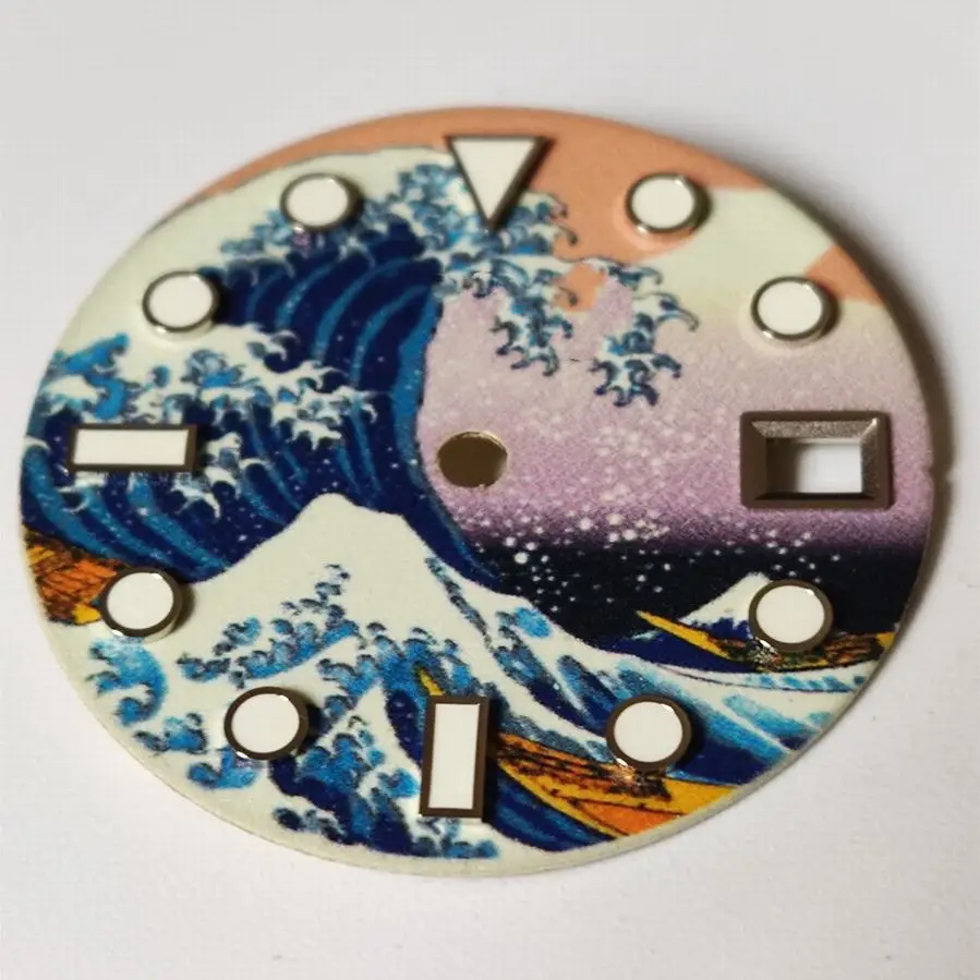 

Full Luminous dial Sea wave pattern watch accessories dial For 007 nh36 nh35 Movement Dial 28.5mm Date nh35 case