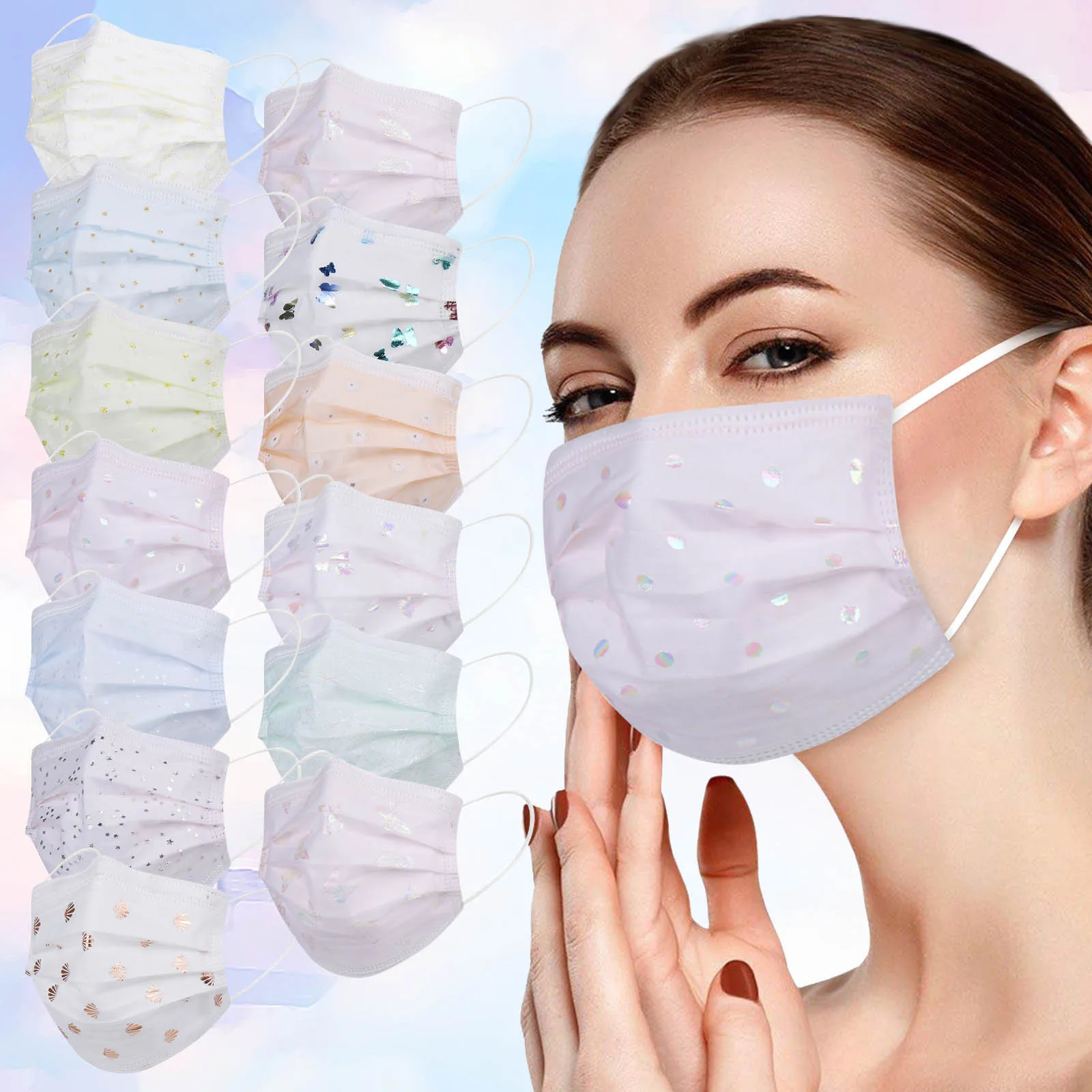 

10PCS Disposable Adult Lace Paillette Breathable Three Layer Face Mask Mouth Cover Mascarillas Cubrebocas маска для лица