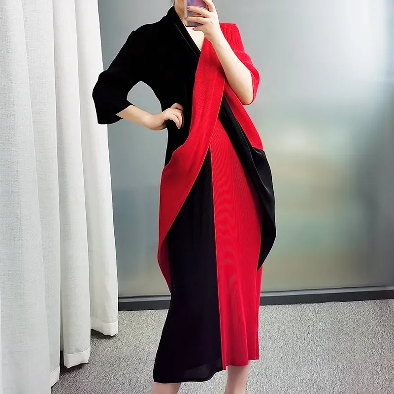 Платье миаке Плиссированное во французском стиле яркое нишевое платье длинное