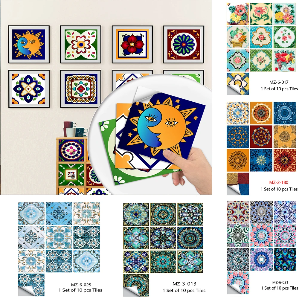 

10/15cm Mandala Style Matte Surface Tile Sticker Peel & Stick Decoration Film For Tiles /Ground in Kitchen Wardrobe Wallpaper