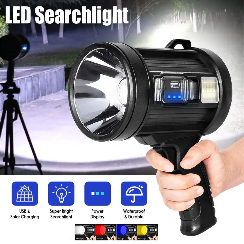 

Searchlight Emergency Led Flashlight Battery Tool Torch Super Bright Powerful Outdoor Spotlight Rechargeable 6000mah Flashlight
