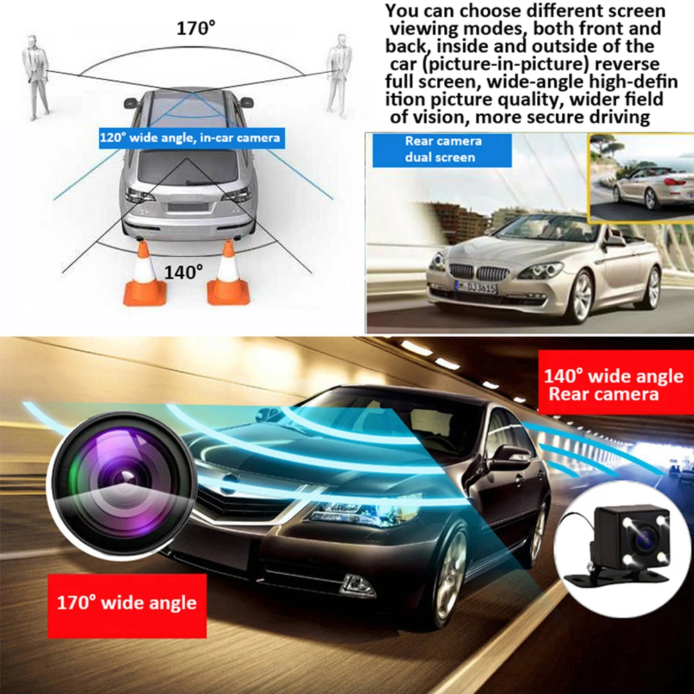 Автомобильный видеорегистратор Full HD 1080P с двумя объективами 3 камерами 4