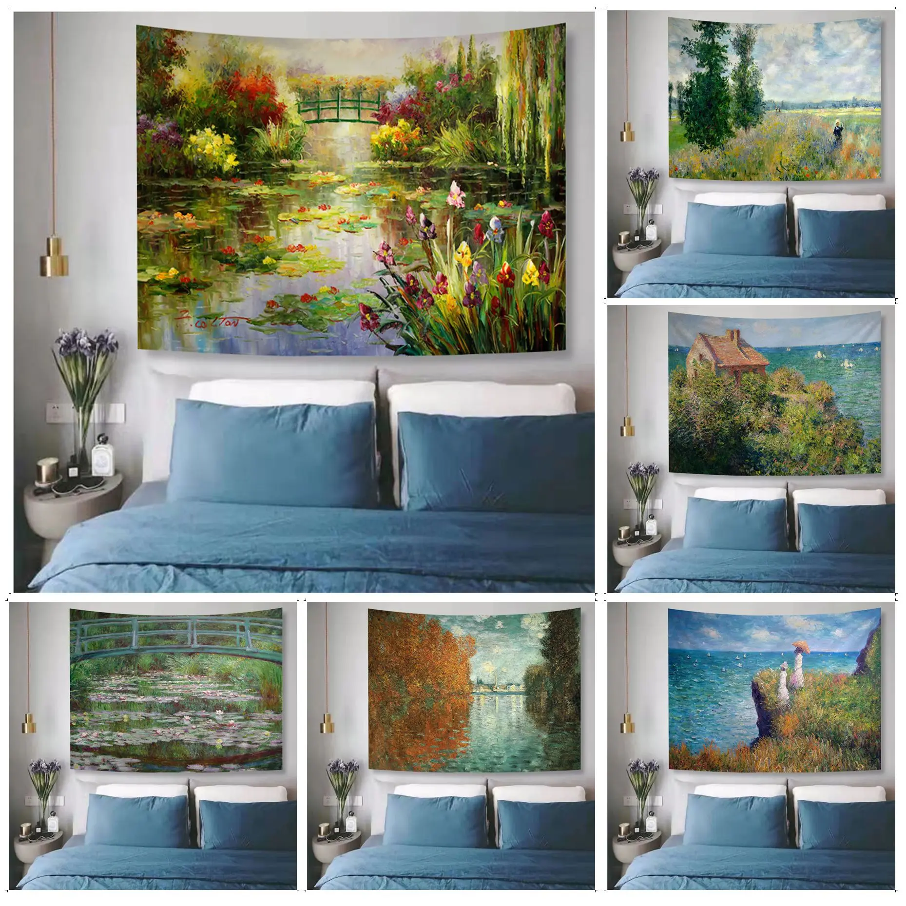 

Water Lilies Claude Monet Fine Art DIY Wall Tapestry Hanging Tarot Hippie Wall Rugs Dorm Japanese Tapestry