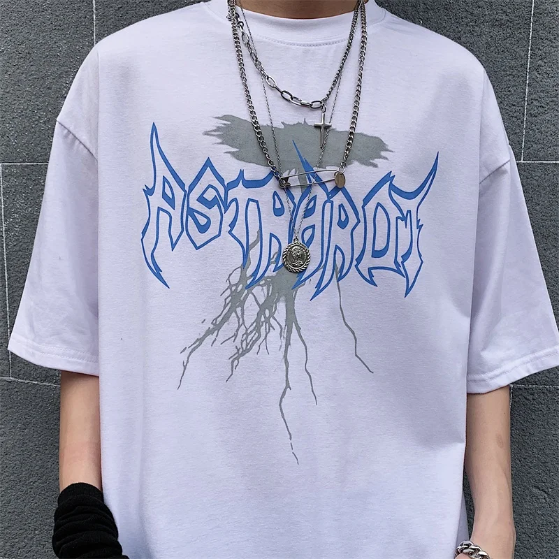 

Женская Винтажная футболка с принтом в стиле панк, свободная футболка с коротким рукавом и демоном в Корейском стиле, модные женские блузки ...