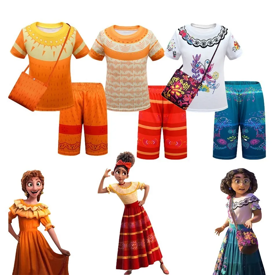 

Encanto Girl Clothes Set Kid Mirabel Madrigal Dolores Party Cosplay Costume Children Summer Printed T-shirt And Pants Set