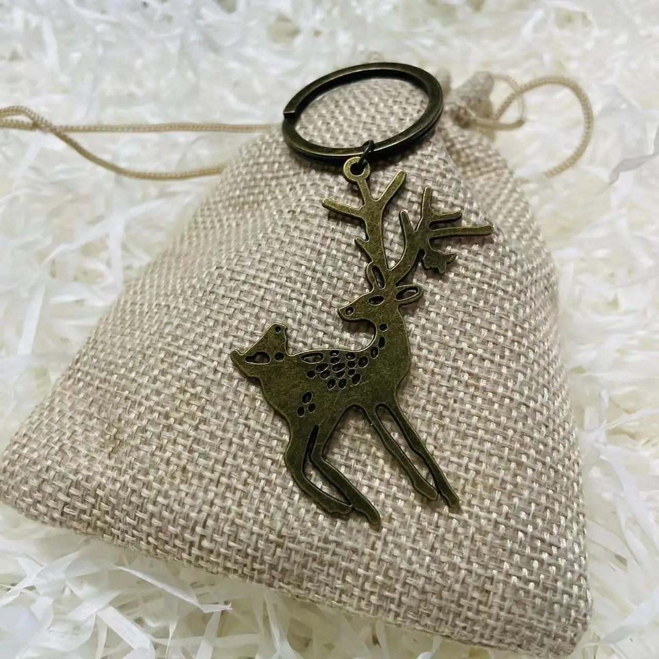 2 шт./комплект новогодние кольца для ключей с изображением лося и птиц