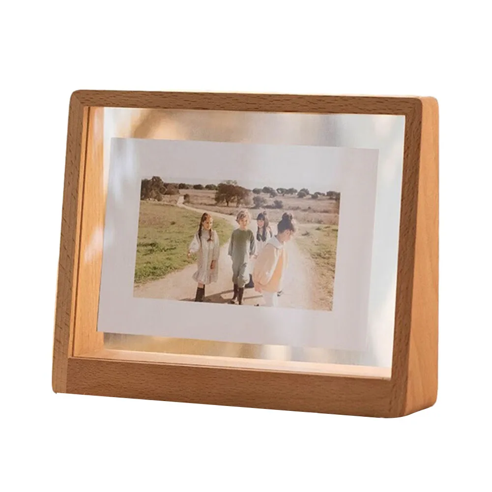 

Clear Acrylic U shaped Photo Frame Nordic Beechwood Construction Dual sided Display for Two Artworks Easy Slide out Care