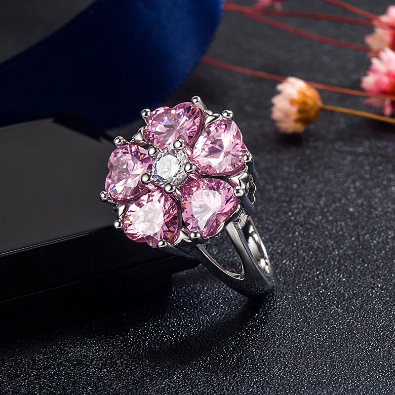 

Женское кольцо с розовым цирконом, кольцо в форме сердца с розовыми бриллиантами, свадебное Ювелирное Украшение, 2022