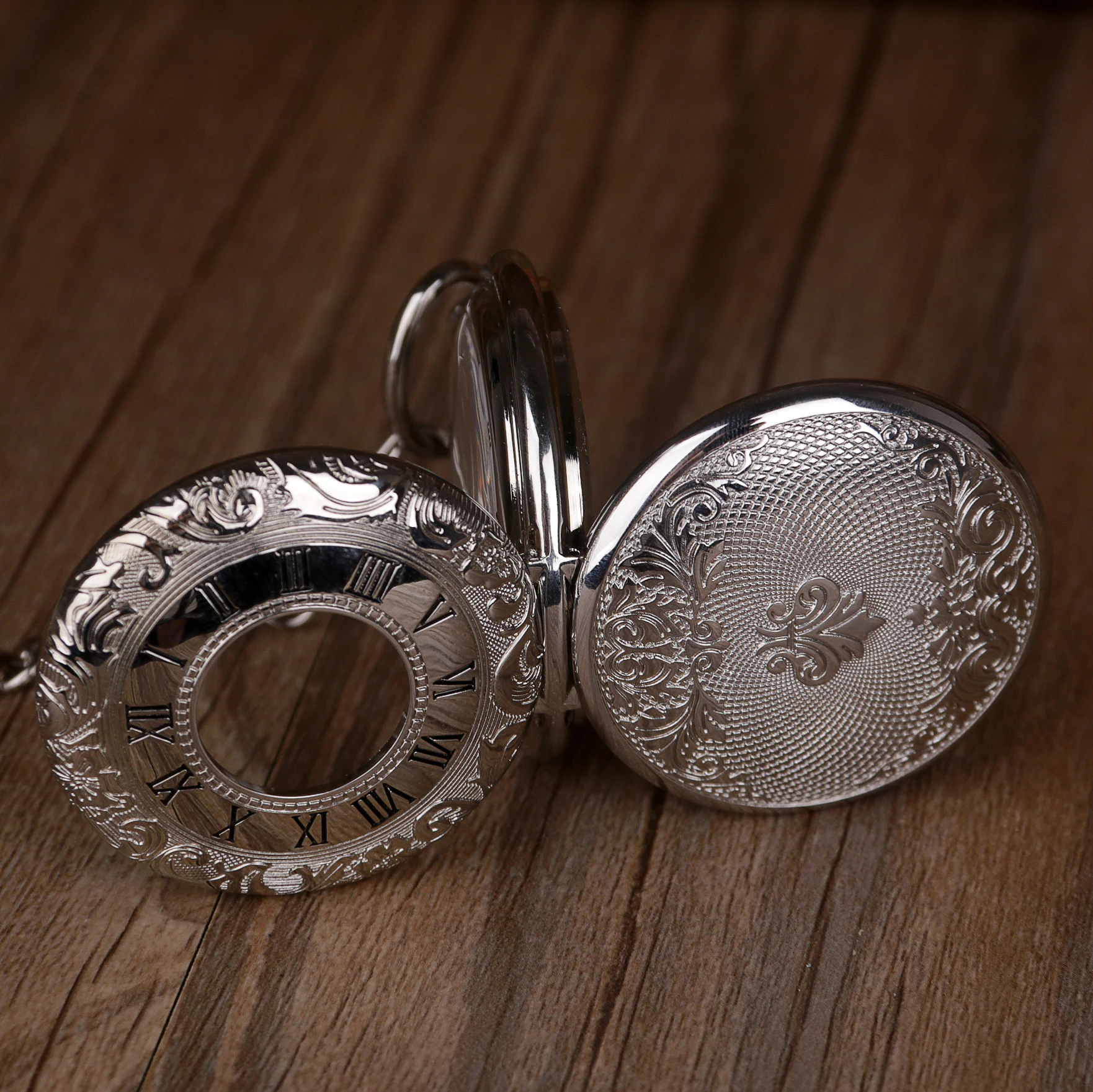 Double Opening Vintage Mechanical Pocket Watch Roman Numeral Display Fashion Strap Chain Pendant Men's Women's Gift