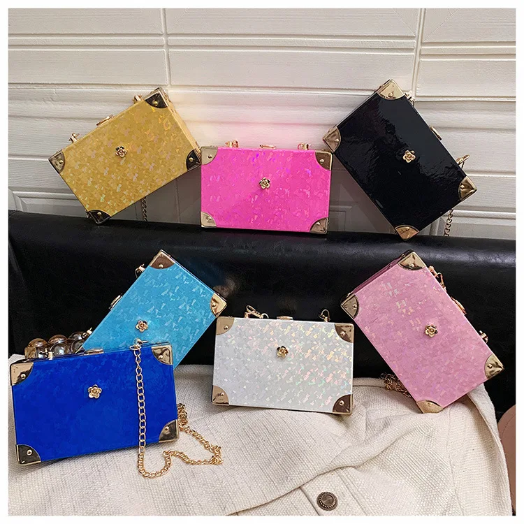 

High Quality Women Pu Leather Shoulder Bag Girls Retro Small Box Shape Handbags Fashion Metal Chain Messenger Bags For Ladies