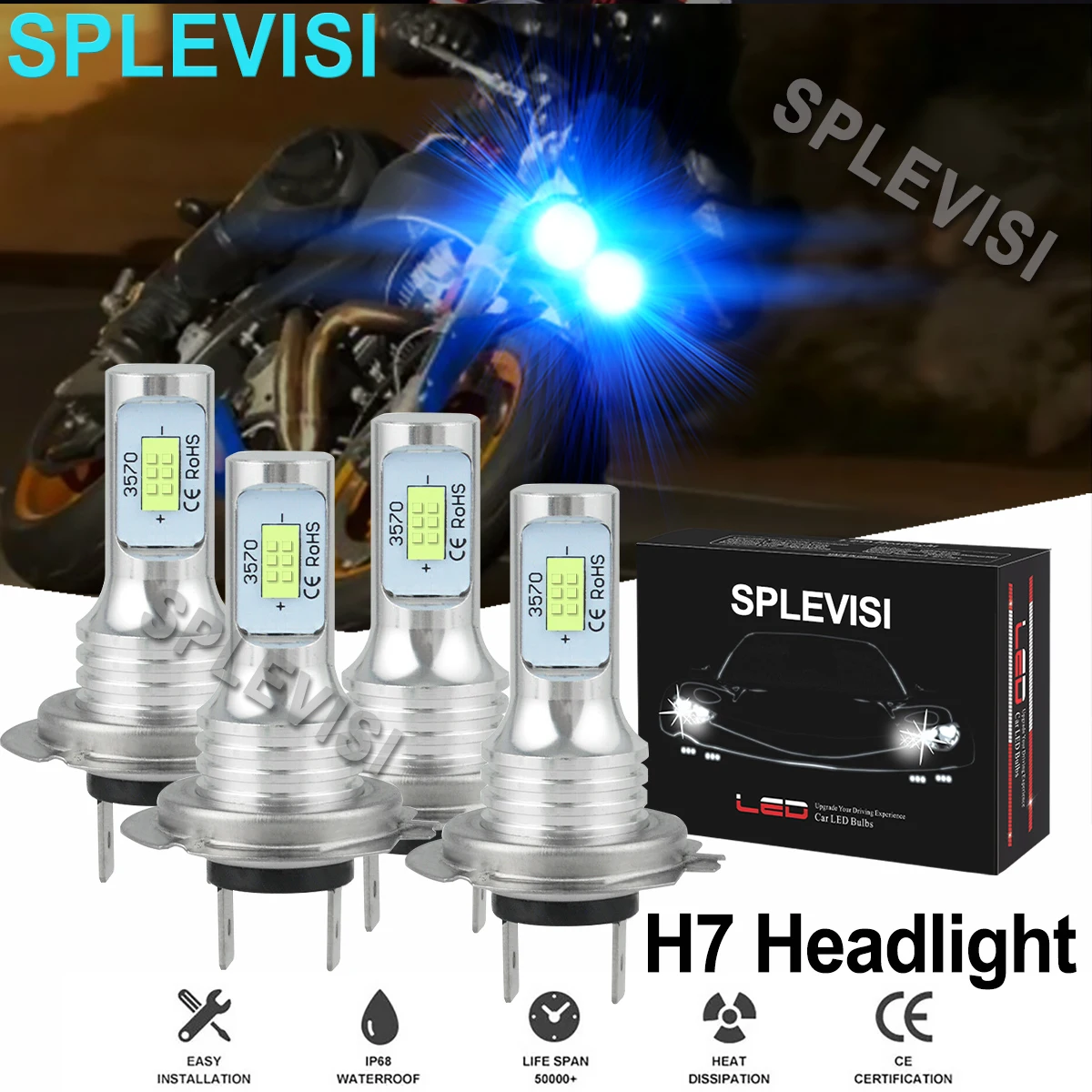 

4PCS 8000K Ice Blue 35W LED Motorcycle Headlight High Low Beam For Buell Lightning XB12S 2004-2008 Lightning XB12Scg 2005-2010