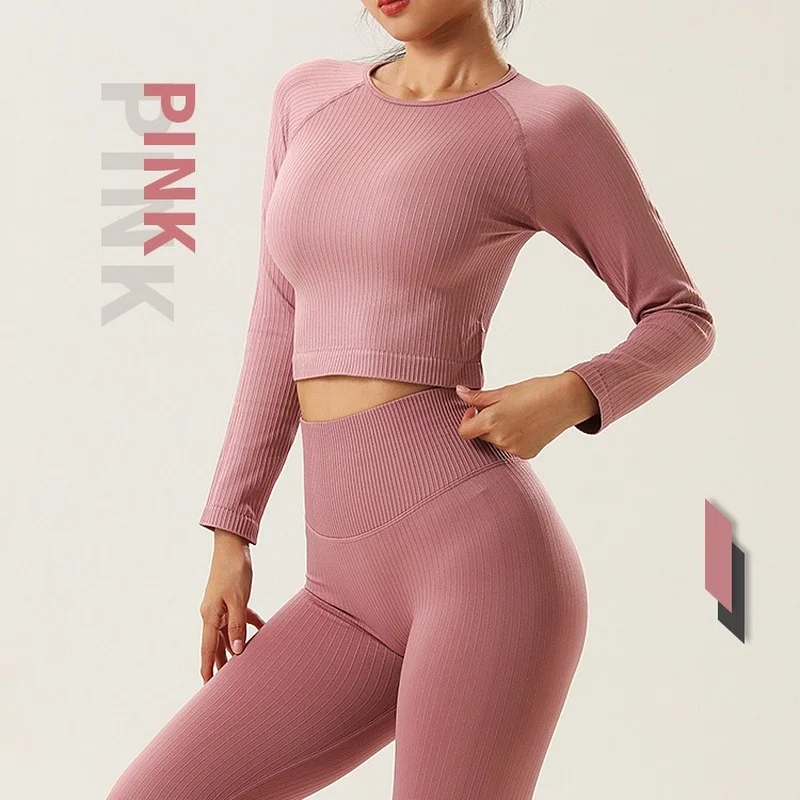 Бесшовная Трикотажная куртка для йоги рубашка с длинным рукавом топ фитнеса бега