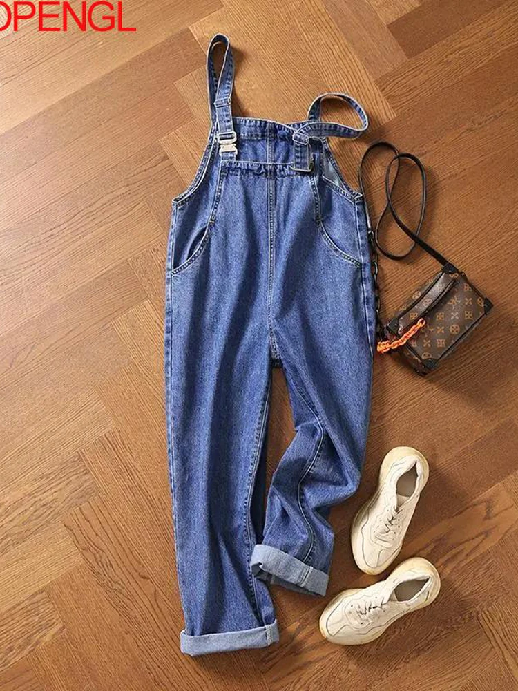 

2022 Spring Summer Sweet Cool Style Overalls Jeans Women Girl Sense Minority Design Thin Loose Cowboy Wide Leg Suspender