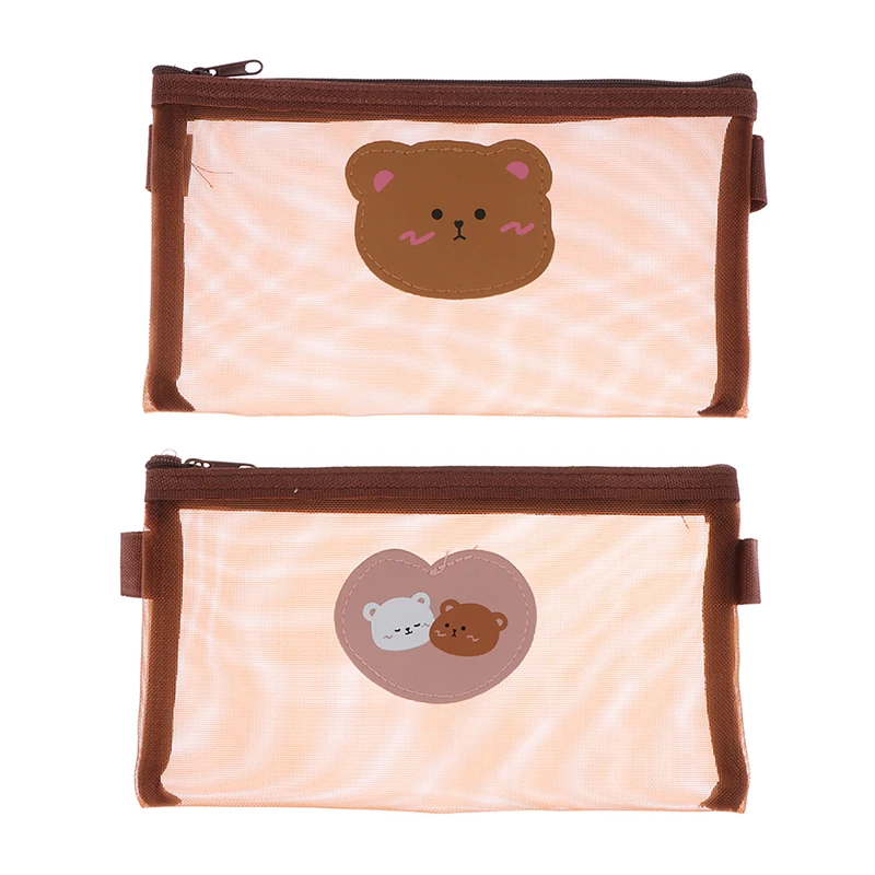 

Bear Mesh Pencil Bag Students Stationery Bag Cute Pencil Pouch Pencil Case Girl Large Capacity Cosmetic Bag