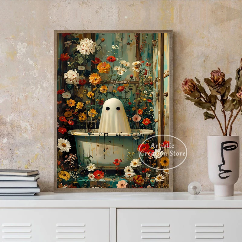 Плакат в стиле бохо призрак Цветочный природный Забавный цветочный ванне