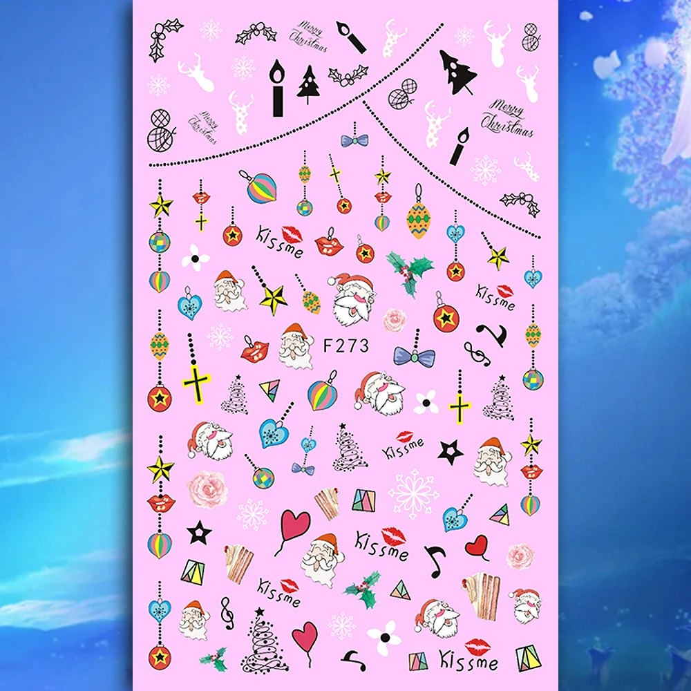 

10PCS DIY Winter Christmas Collection Nail Art Sticker 3D Snowflake Christmas Stocking Self Adhesive Nail Slider Nail Decal