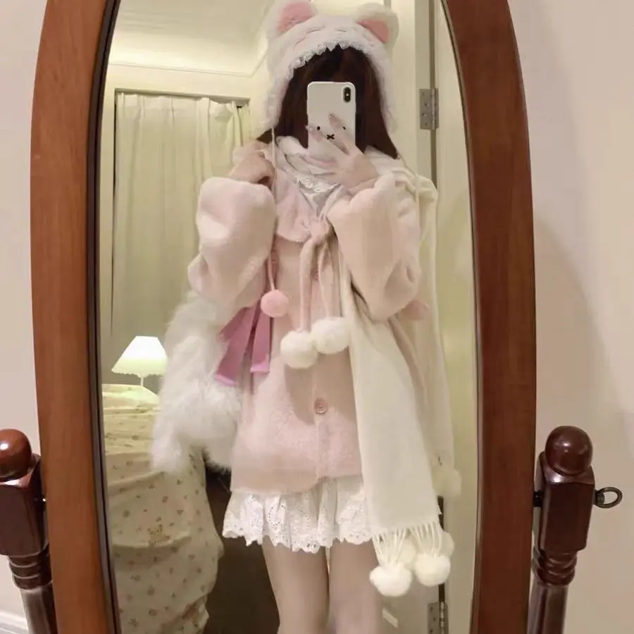 Gaganight женский японский молочный фуфу мягкий липкий вязаный свитер 2024 осень-зима