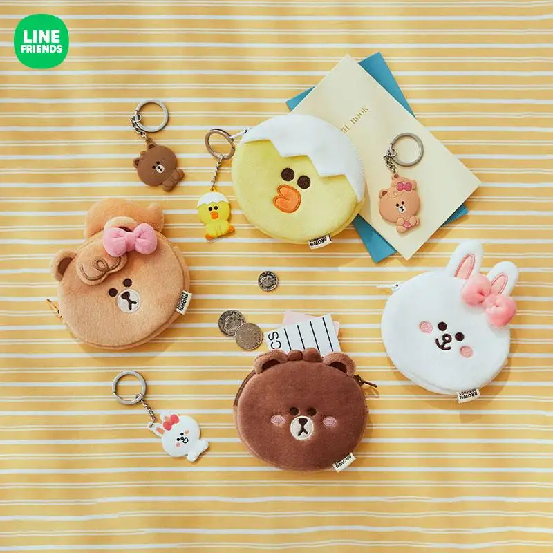 

Мини-кошелек LINE FRIENDS из полиэстера, милый коричневый кошелек для мелочи с персонажами мультфильмов персонажей из аниме, с сердечками, плюшев...