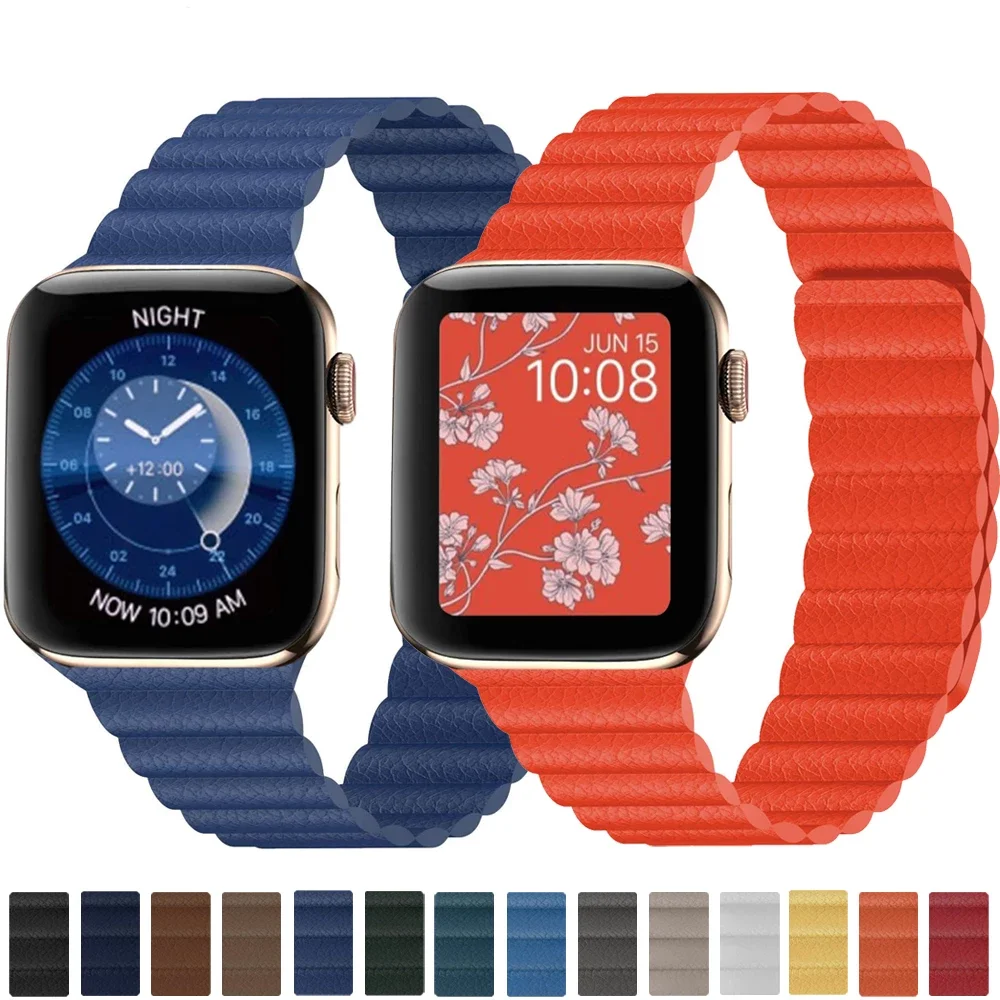 

Leather loop for Apple Watch band 44mm 40mm 45mm 41mm 38mm 42mm Accessories Magnetic bracelet iWatch serie 3 4 5 se 6 7 strap